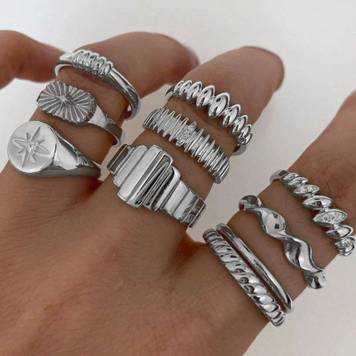 10-Piece Alloy Zirconia Statement Ring Set Secondary image