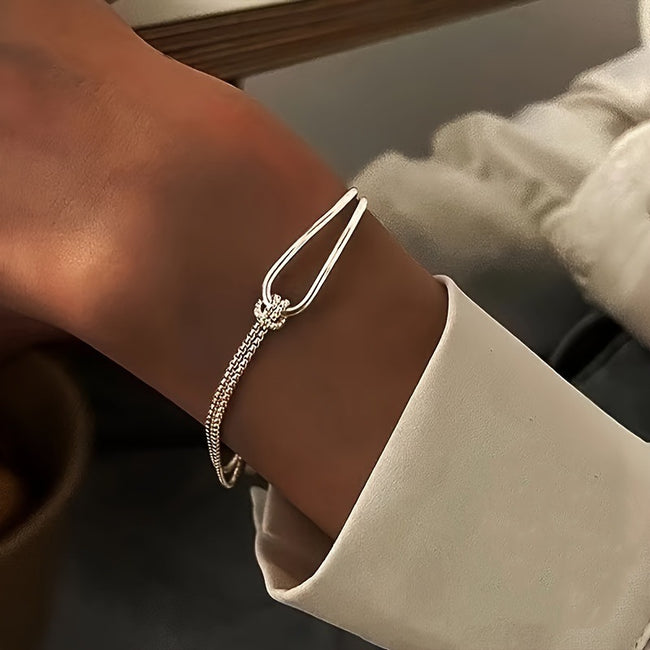Chic Knotted Double-Layer Half Bangle Chain Bracelet Main image