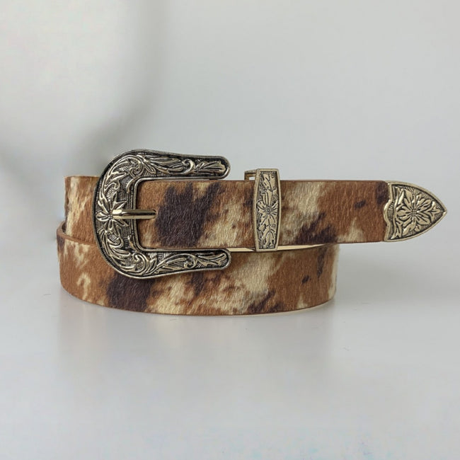 Cow Print Western Statement Buckle Belt Main image