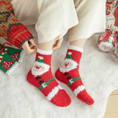 Fleece Cartoon Cute Red Long Gift Christmas Socks