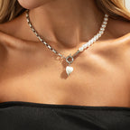Crystal Heart Pearl Bead Choker Necklace