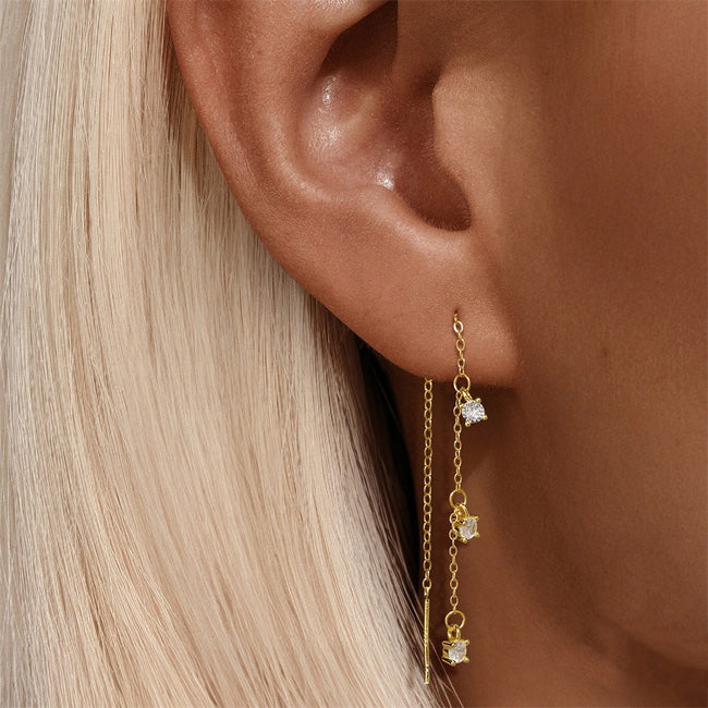 Micro Pave Diamond Fringe Chain Threader Earrings Main image