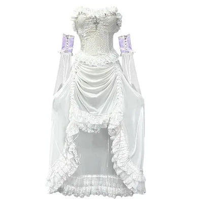 White Gothic Rope Lace Flying Sleeve Stiletto Strap Asymmetric Light Lolita Summer Party Evening