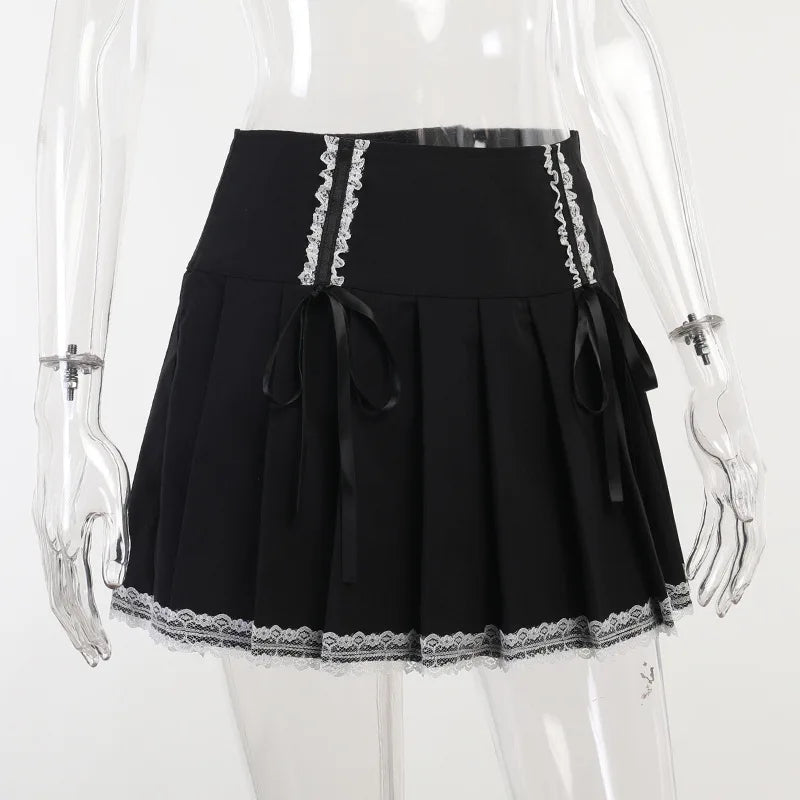 Dark Wind Bust Lolita Lace Contrast Gothic Pleated Skirt