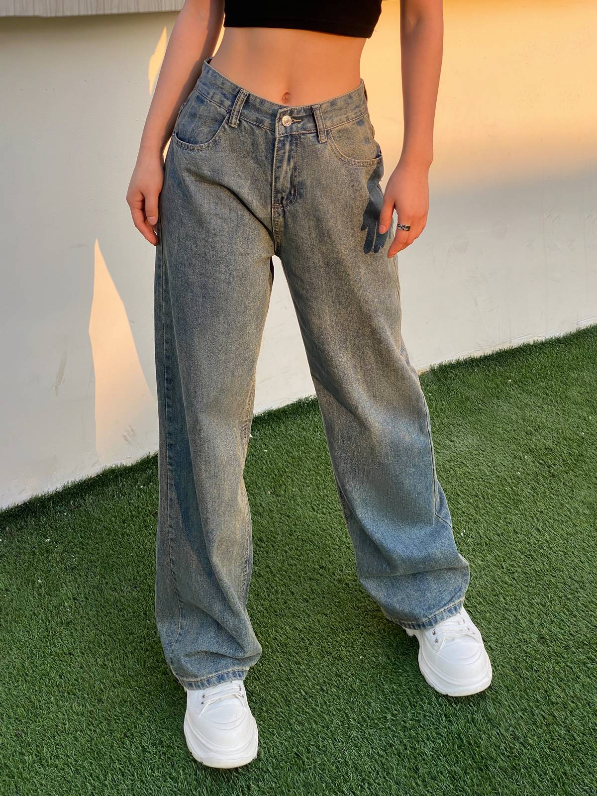 90s Washed High Waist Boyfriend Jeans Blue / S Boyfriend Jeans Main image