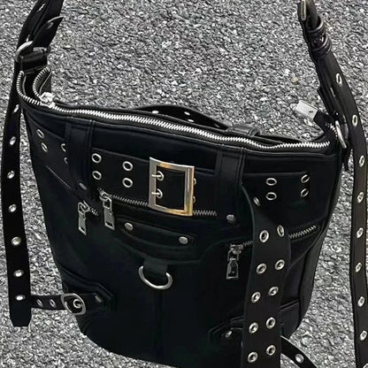 Gothic Big Metal Dark Chic Messenger Harajuku Cool Motobiker Rivets Volume Bag