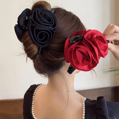 Elegant High-Grade Satin Rose Large Christmas Hair Accessory