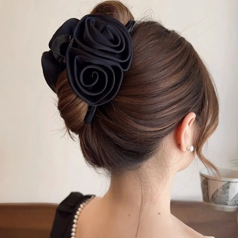 Elegant High-Grade Satin Rose Large Christmas Hair Accessory