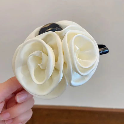 Elegant High-Grade Satin Rose Large Christmas Hair Accessory