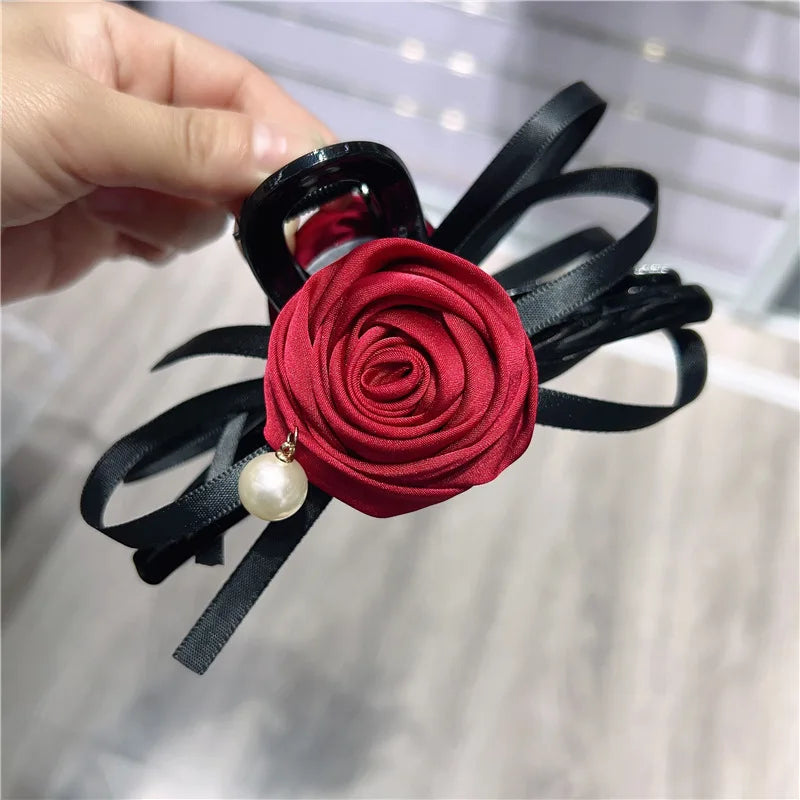 Elegant High-Grade Satin Rose Large Christmas Hair Accessory