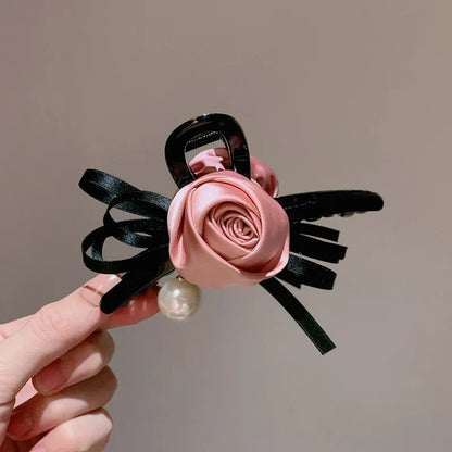 Elegant High-Grade Satin Rose Large Christmas Hair Accessory