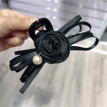 Elegant High-Grade Satin Rose Large Christmas Hair Accessory