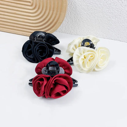 Elegant High-Grade Satin Rose Large Christmas Hair Accessory