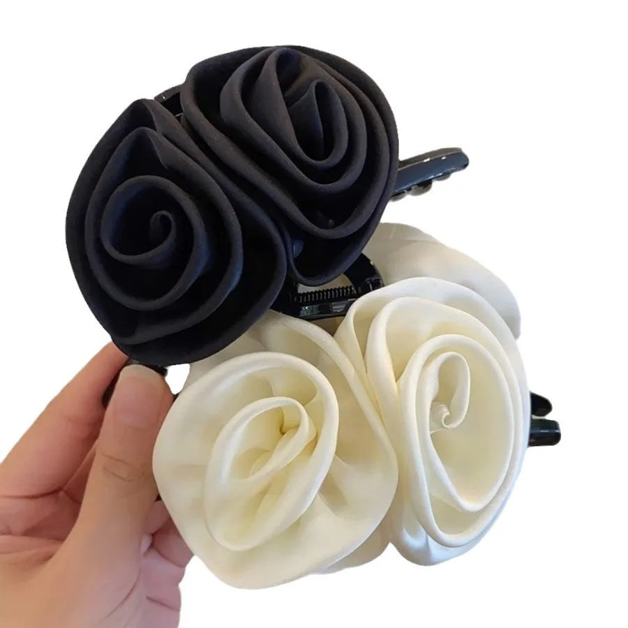 Elegant High-Grade Satin Rose Large Christmas Hair Accessory