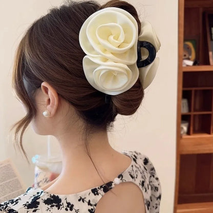 Elegant High-Grade Satin Rose Large Christmas Hair Accessory