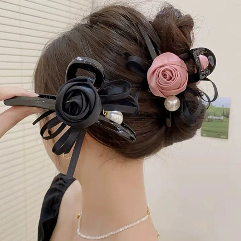 Elegant High-Grade Satin Rose Large Christmas Hair Accessory