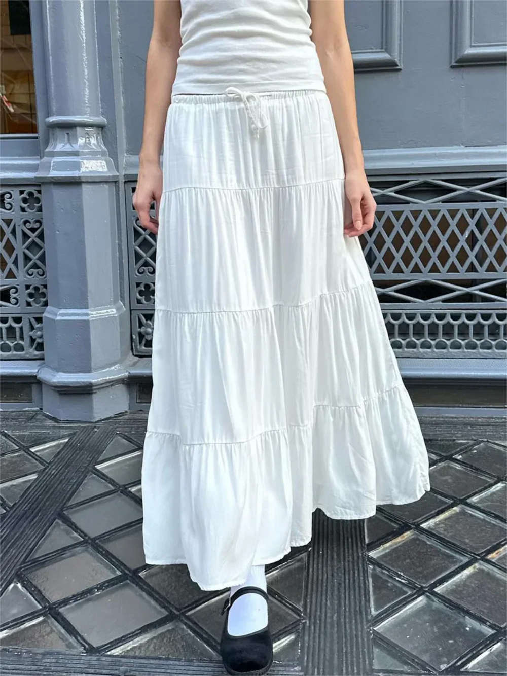High Waist A line Loose Faldas Casual Simple Short Sleeve Tee