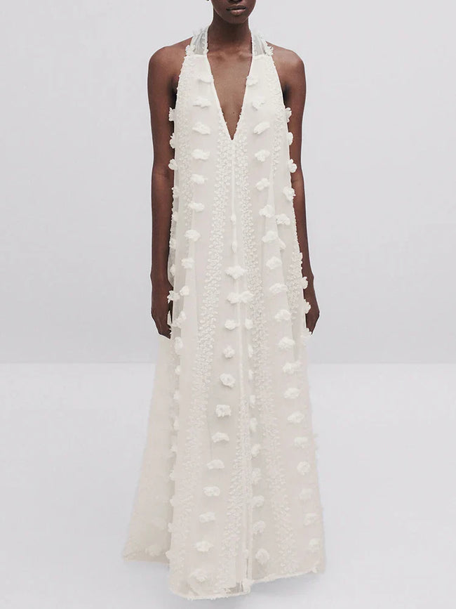 Halter Floral Mesh Patchwork Boho Dress White / S Main image