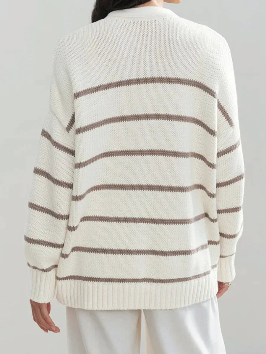 Striped V Neck Knit Cardigan