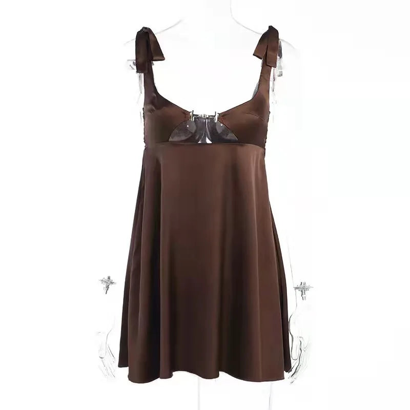 Sexy Hollow Out Sling Summer Women's 2024 New Lace-up Strapless Mini Dress