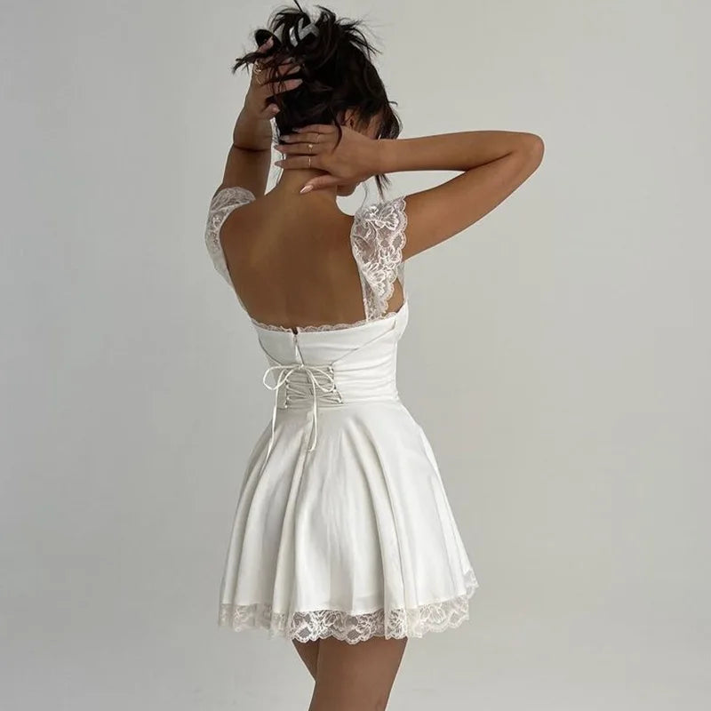 Sexy Lace Strapless Sling Summer Women' 2024 New Lace-up Sexy Backless Mini Dress