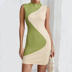 Skinny Knitted Summer Women’s 2024 New Patchwork Sleeveless Slim Elastic High Waist Hip Wrap Mini Dress