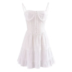 Sexy Deep V neck Striped Women’s 2024 New Waist Lace up Ruffle Edge Skinny Mini Dress creamy white / S