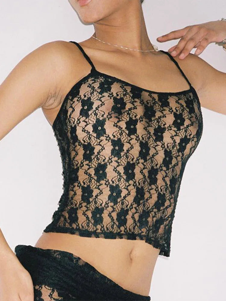 Lace Hollow Sheer Crop Top