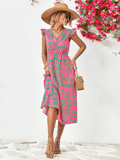 Summer Beach Long Boho Ruffle A-line Vintage Midi Dress