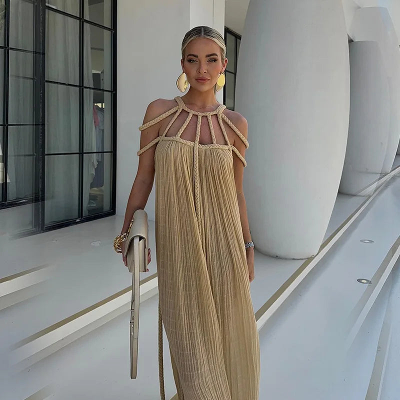 Summer Elegant Off Shoulder Lace Up Backless Maxi Dress