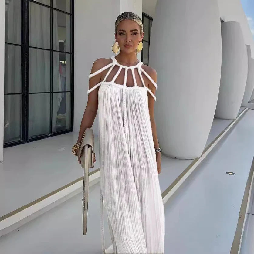 Summer Elegant Off Shoulder Lace Up Backless Maxi Dress