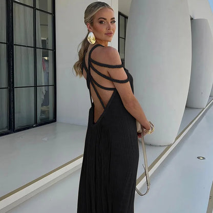 Summer Elegant Off Shoulder Lace Up Backless Maxi Dress