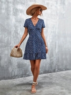 Summer Short Boho V Neck Floral Party Bohemian Flower Mini A Line Dress