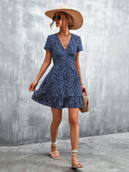 Summer Short Boho V Neck Floral Party Bohemian Flower Mini A Line Dress