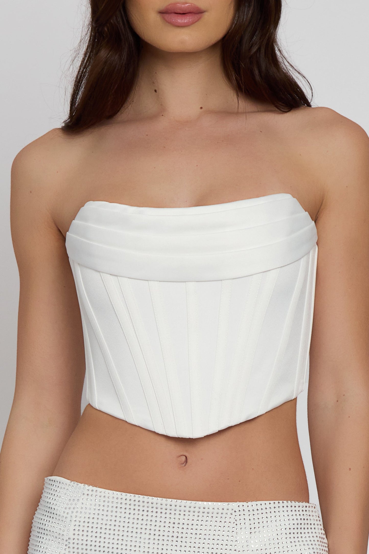 Surat Satin Strapless Trendy Corset Top - White