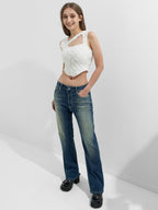 Rhinestone Chrome Hearts Flare Leg Jeans Flare Jeans