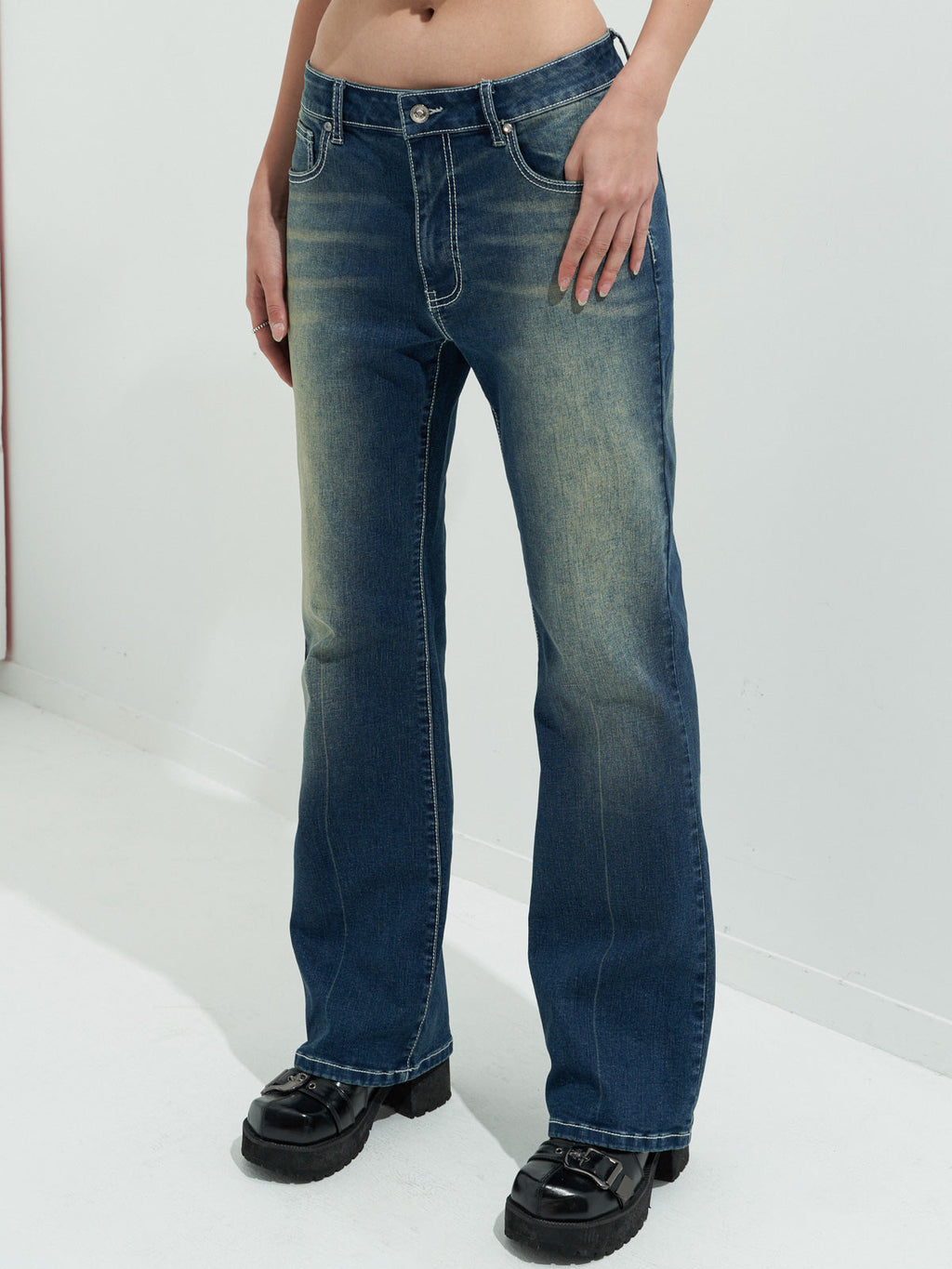 Rhinestone Chrome Hearts Flare Leg Jeans Flare Jeans