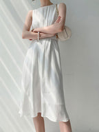 Button Embellished Satin Midi Dress Midi Dresses