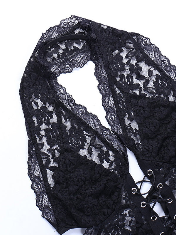 Tie Front Lace Halter Tank Top Secondary image