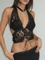 Tie Front Lace Halter Tank Top Black / S Corset Top