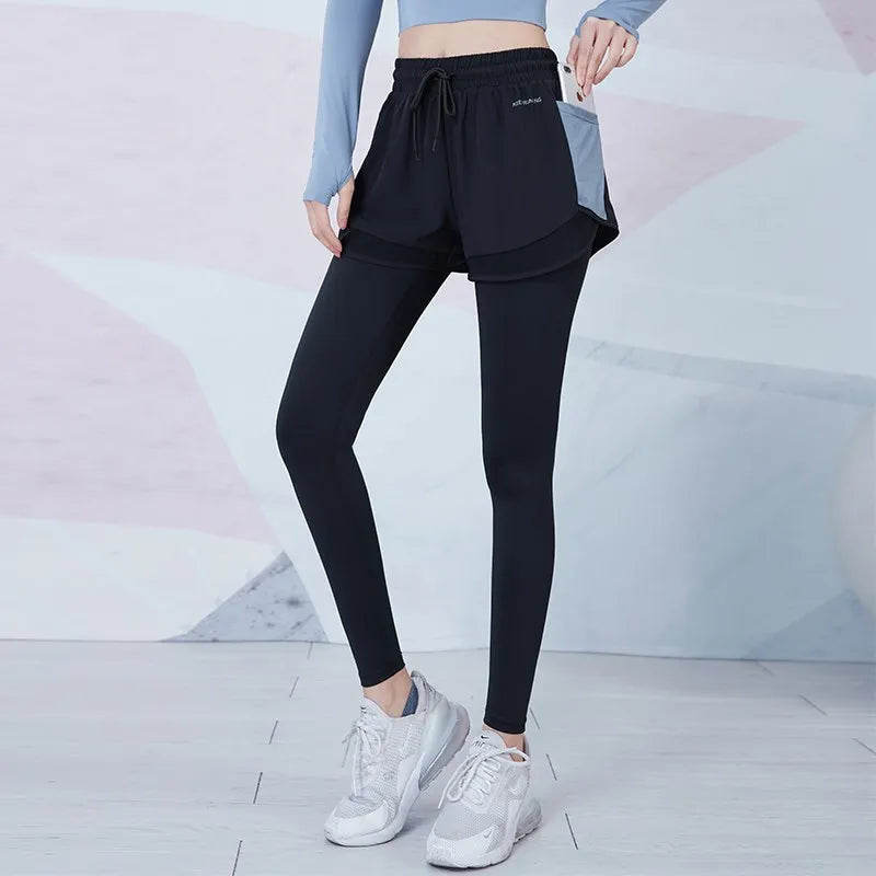 Elastic Waist Mesh 2 in 1 Gym Leggings Sweatpants blue / S