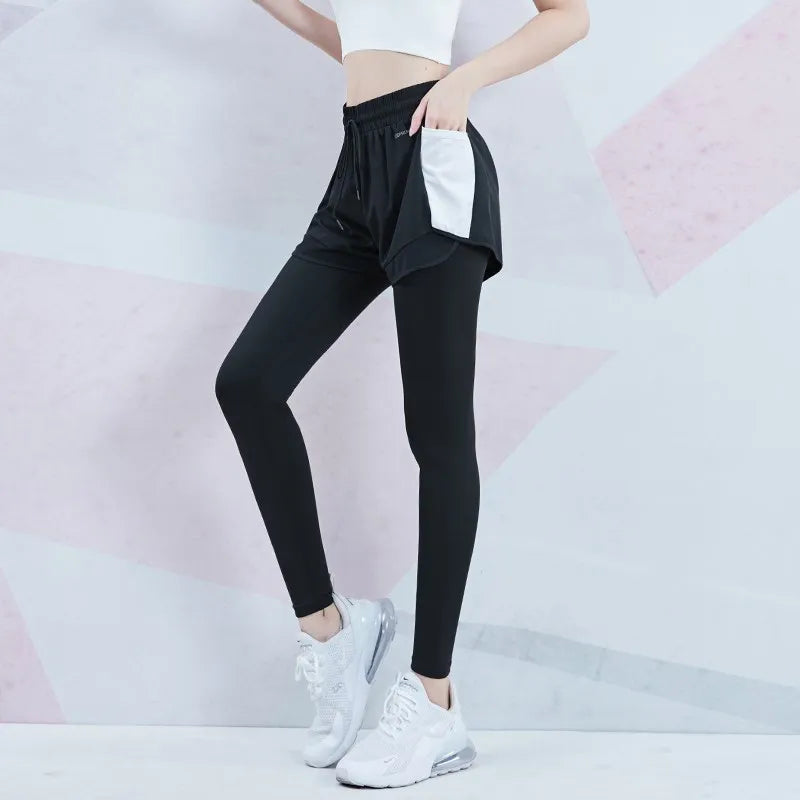 Elastic Waist Mesh 2 in 1 Gym Leggings Sweatpants white / S