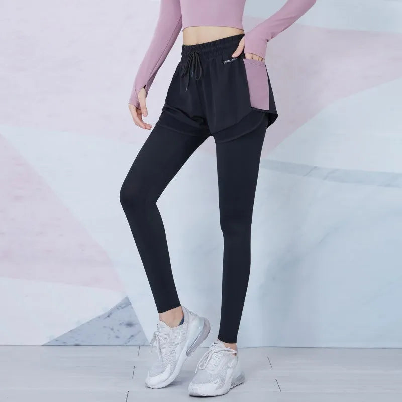 Elastic Waist Mesh 2 in 1 Gym Leggings Sweatpants purple / S
