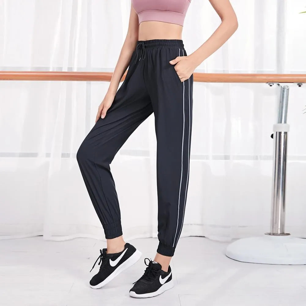 Stripe Quick Dry Reflective Outdoor Sweatpants BLACK / S
