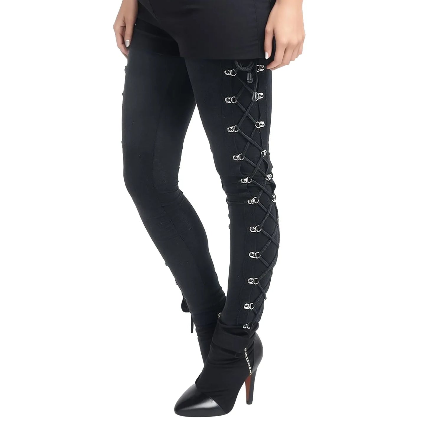 Vintage Gothic Lace-Up Slim Pants for Halloween