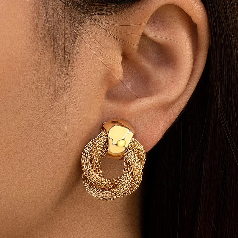 Vintage Metallic Twisted Weaving Round Circle Dangle Earrings Wedding Earring Main image