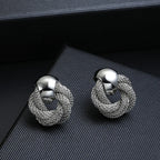 Vintage Metallic Twisted Weaving Round Circle Dangle Earrings Wedding Earring Sliver