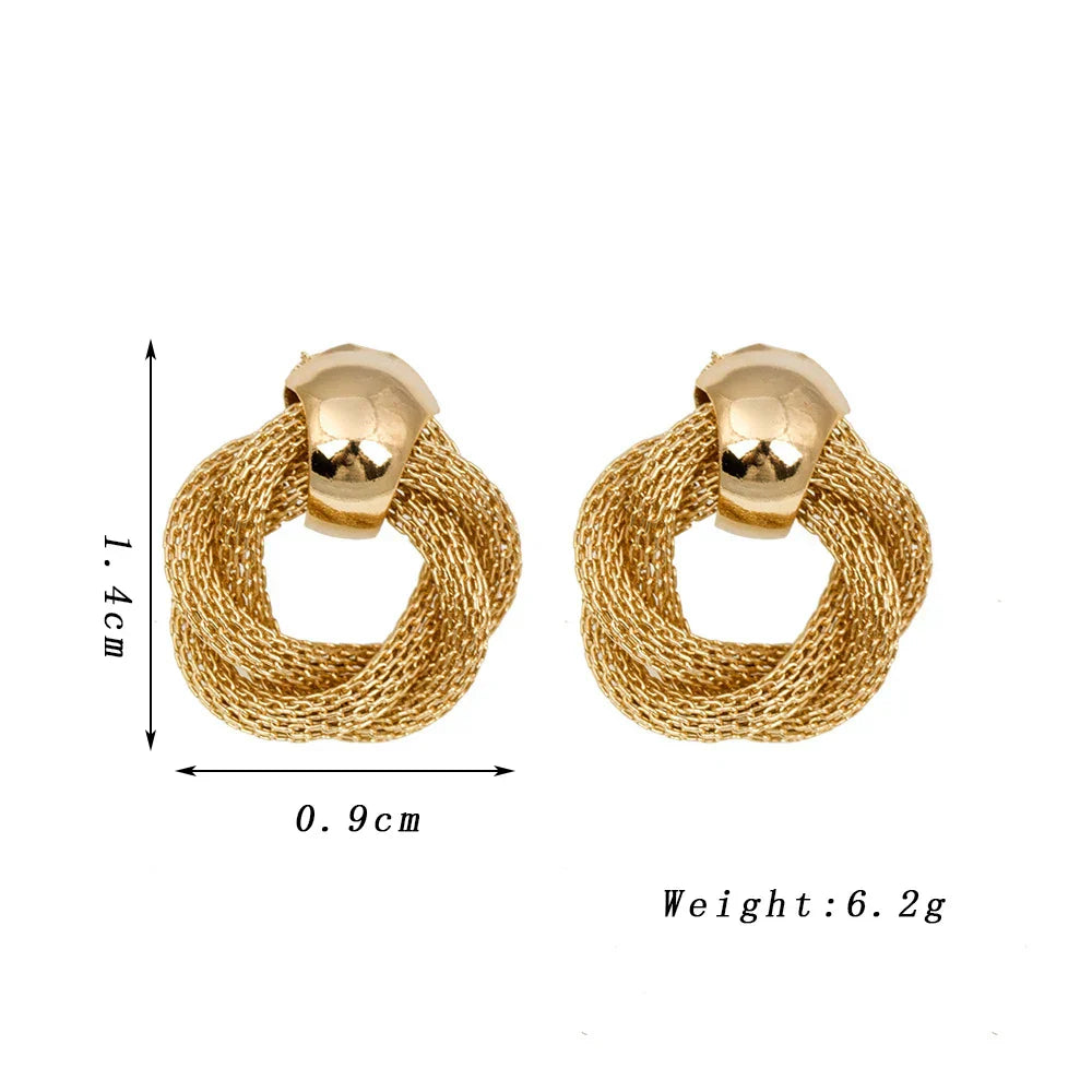 Vintage Metallic Twisted Weaving Round Circle Dangle Earrings Wedding Earring