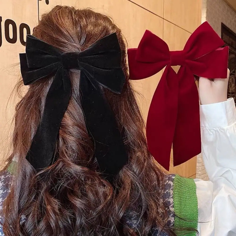 Wine Red New Large Velvet Bang Clip Headdress Christmas Hair Accessory