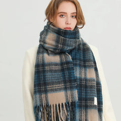 Color Blocked Grid Cashmere Pashmina Wrap Scarf Green Scarfs-L